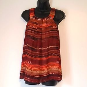 By&By women's blouse sleeveless lined top orange brown printed size M